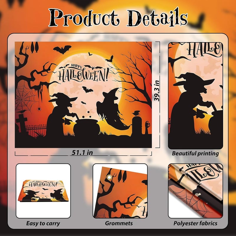 Pedel Halloween Trunk Or Treat Car Decoration Kits for Suv Banner, Orange Happy Halloween Witch Backdrop Banner for Archway Garage Door Haunted House Car Trunk Décor - Image 4